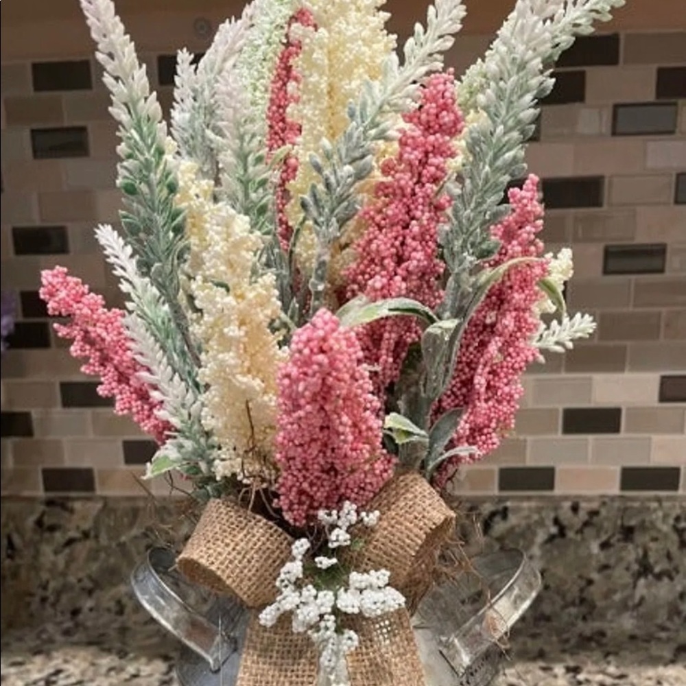 Galvanized Milk Vase with Faux Florals